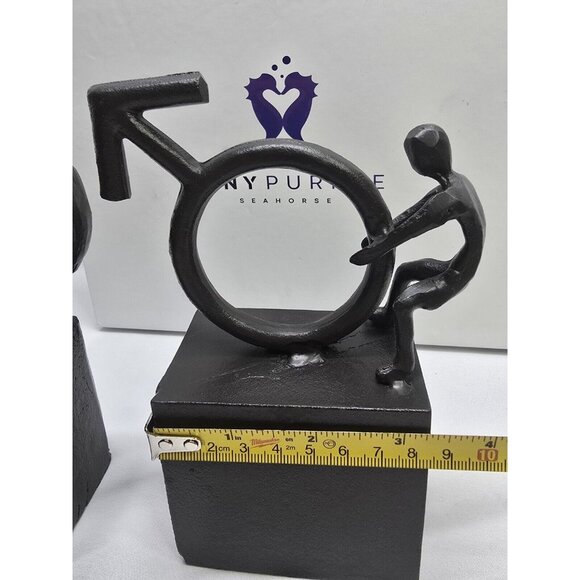 Tiny Purple Seahorse LGBTQIA+ Cast Iron Male With Symbols Book Ends- Set Of 2 - Picture 9 of 14